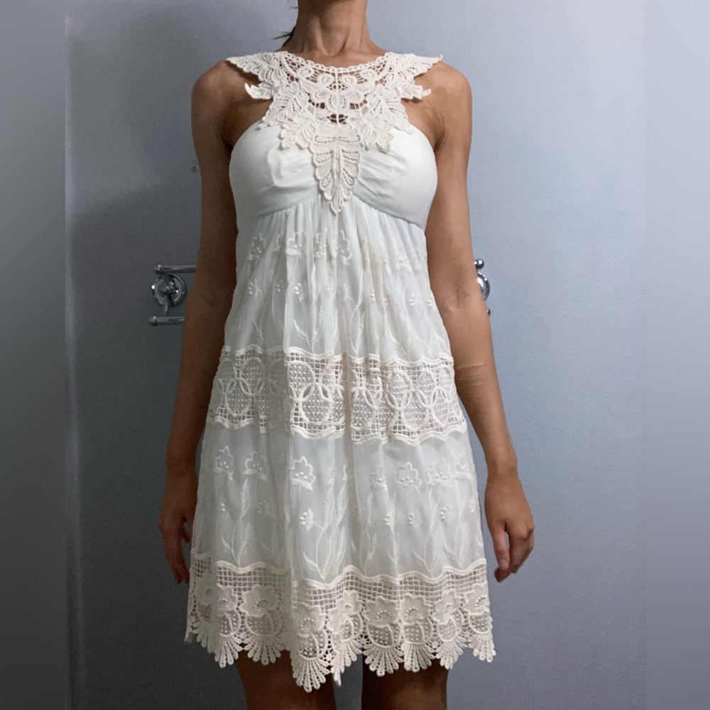 Beautiful white Lacey sundress homecoming dress prom dress